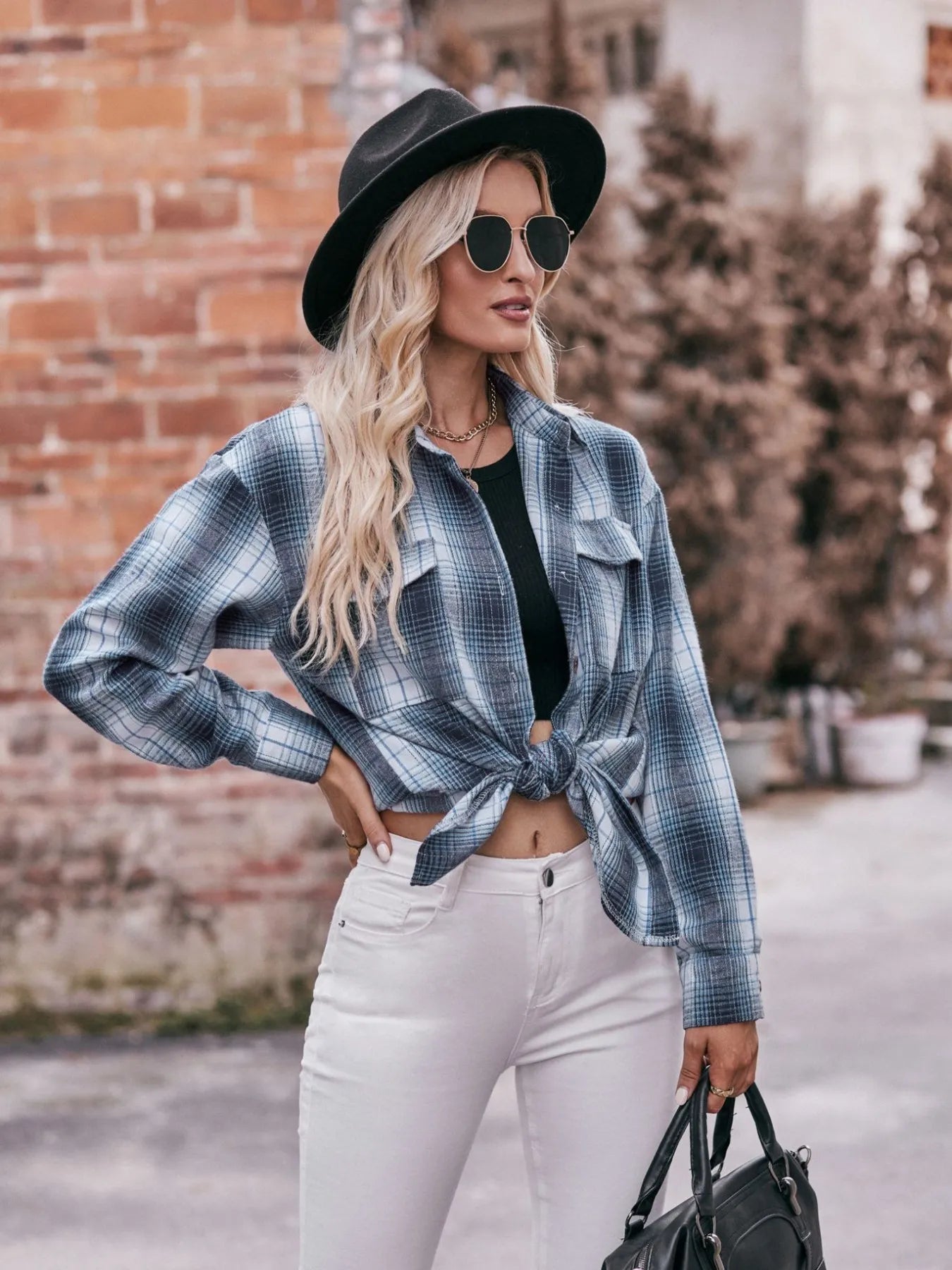 Plaid Button-Down Long Sleeve Shirt - Tigbul's Variety Fashion Shop