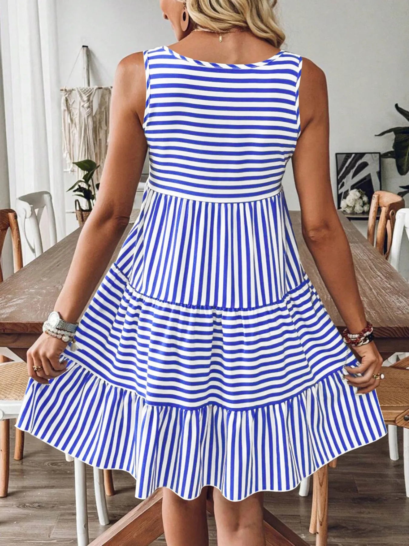 Casual Striped Tiered Ruffle Tank Dress - Tigbul's Variety Fashion Shop