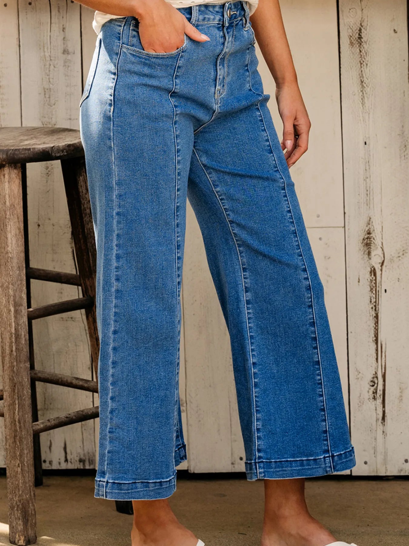 Seam Detail Flared Bottom Ankle Length Jeans - Tigbul's Variety Fashion Shop