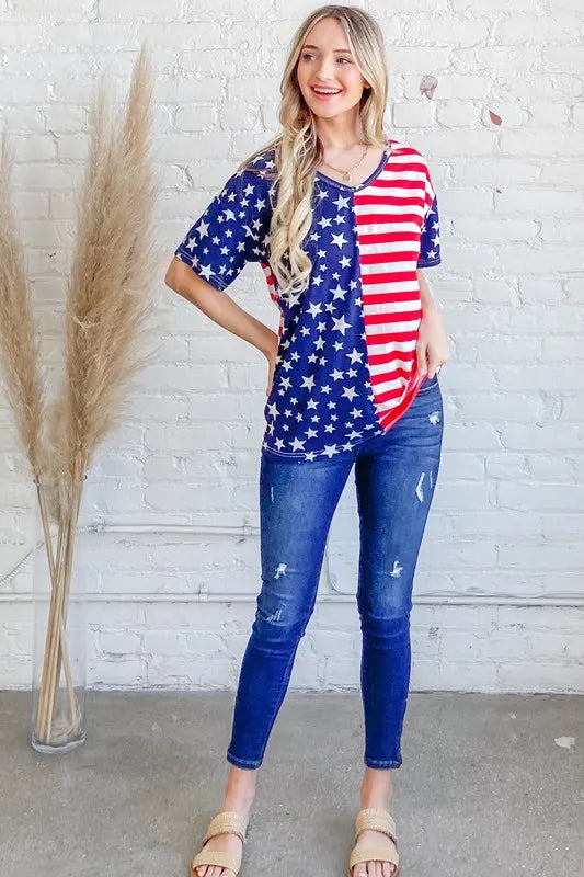 American Flag Short Sleeve Top - Tigbul's Variety Fashion Shop