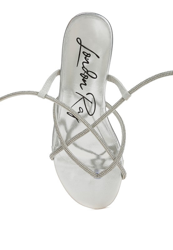 Babbity Rhinestone Embellished Lace-Up Sandals - Tigbul's Variety Fashion Shop