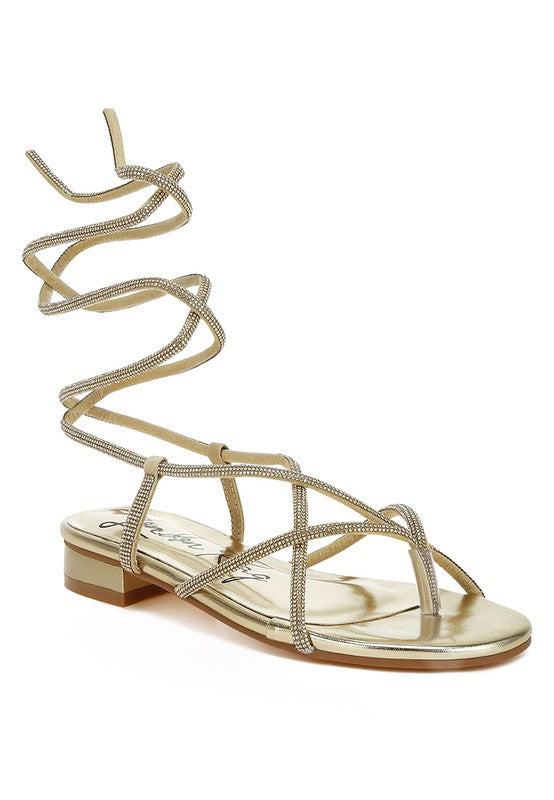 Babbity Rhinestone Embellished Lace-Up Sandals - Tigbul's Variety Fashion Shop
