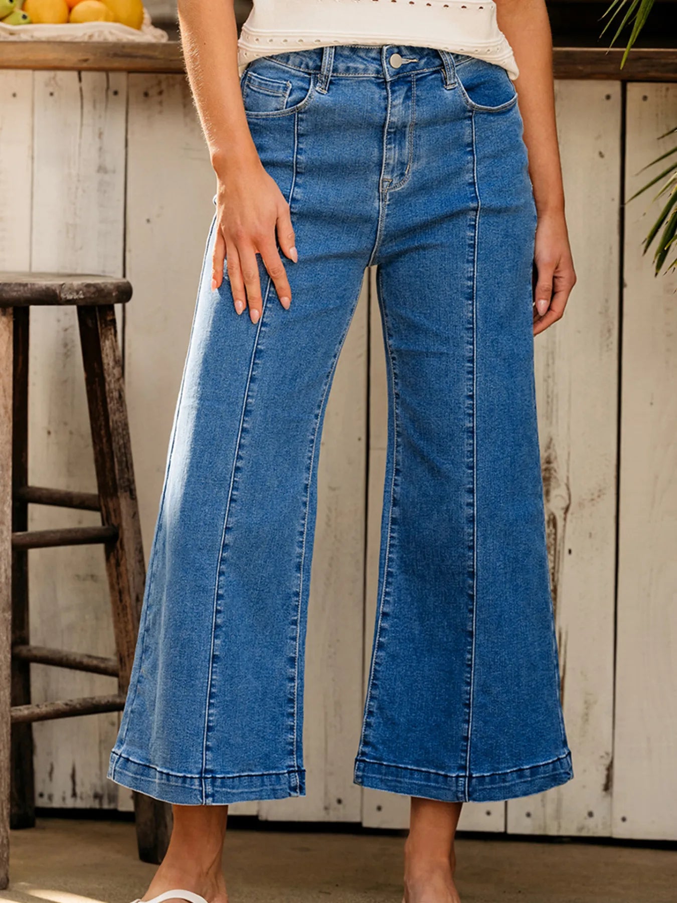 Seam Detail Flared Bottom Ankle Length Jeans - Tigbul's Variety Fashion Shop