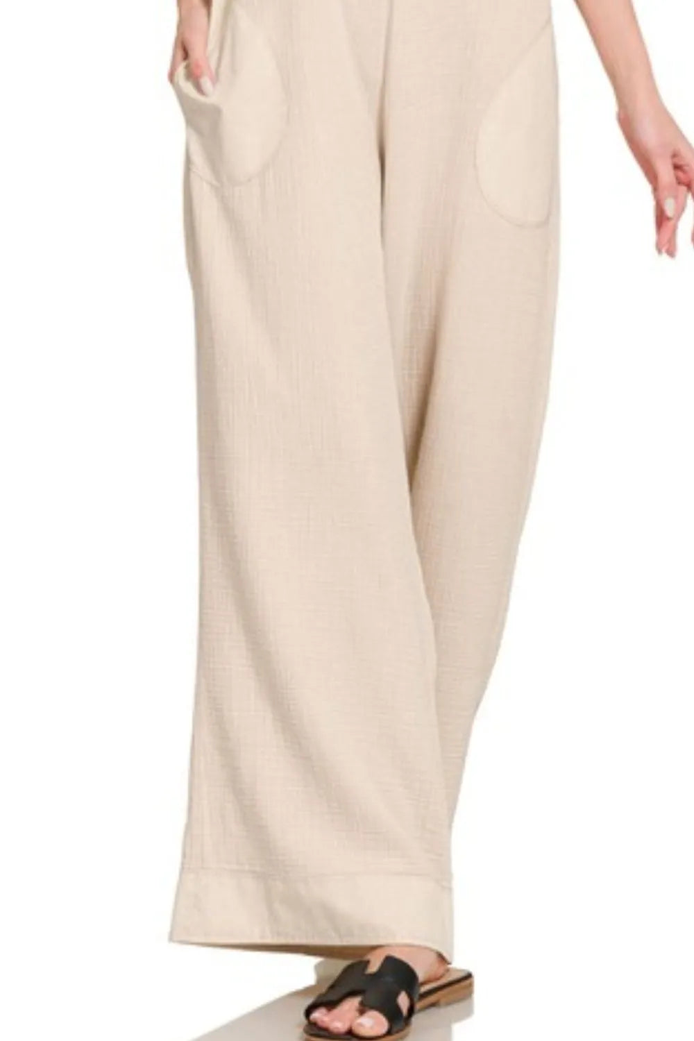 Double Gauze Washed Wide Leg Beige Overalls - Tigbul's Variety Fashion Shop