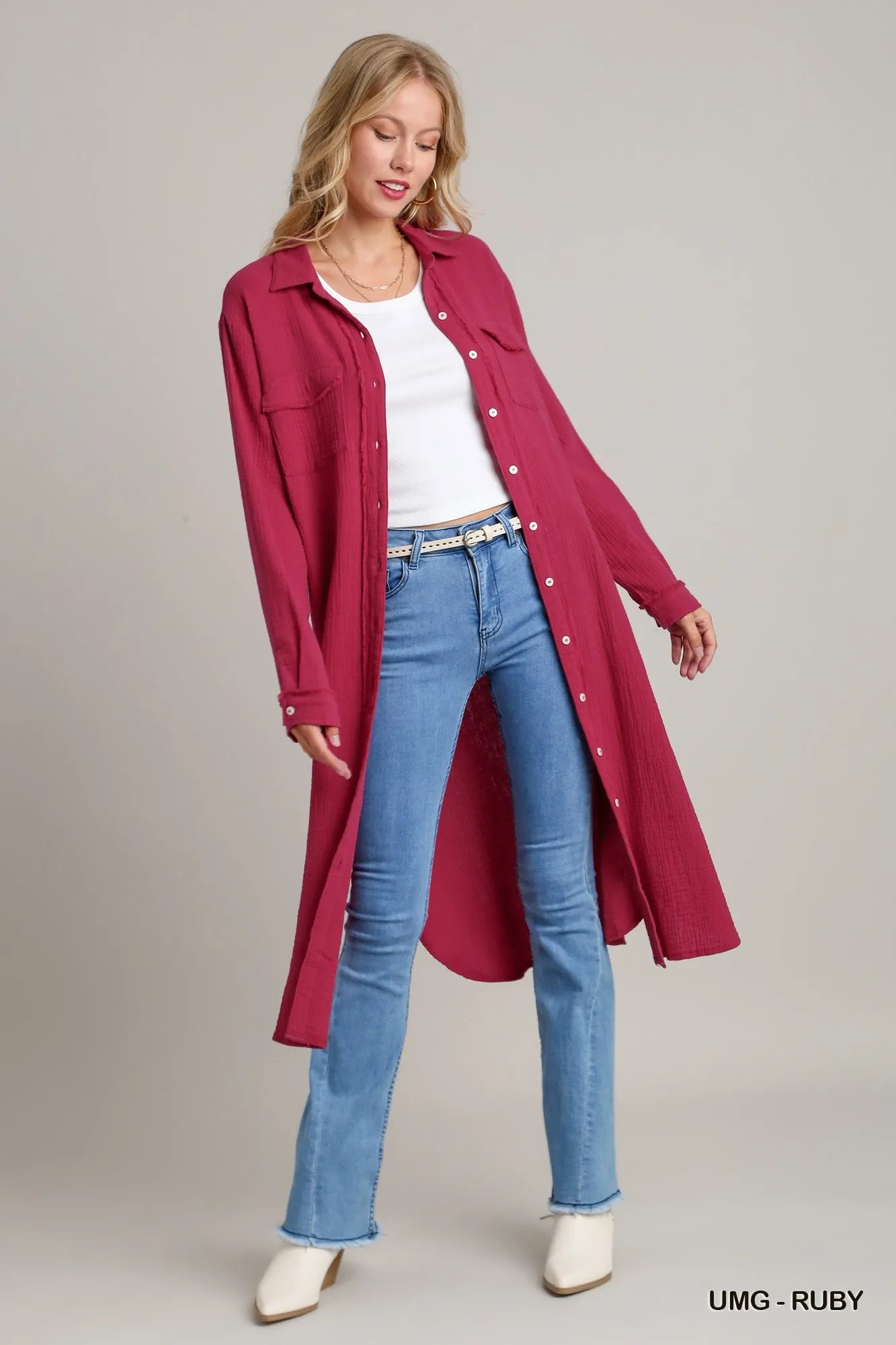 Umgee Cotton Gauze Button Down Shirt Dress - Tigbul's Variety Fashion Shop