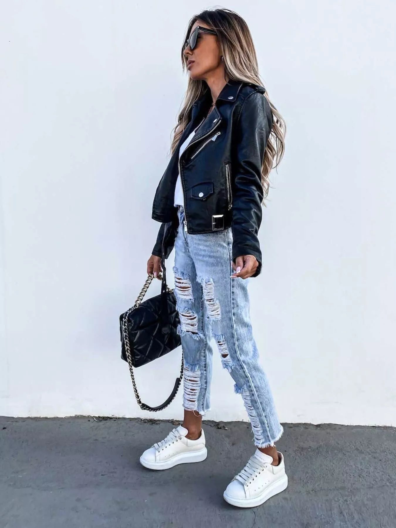 Full Size Zip Up Leather Motorcycle Biker Jacket Plus Size - Tigbul's Variety Fashion Shop