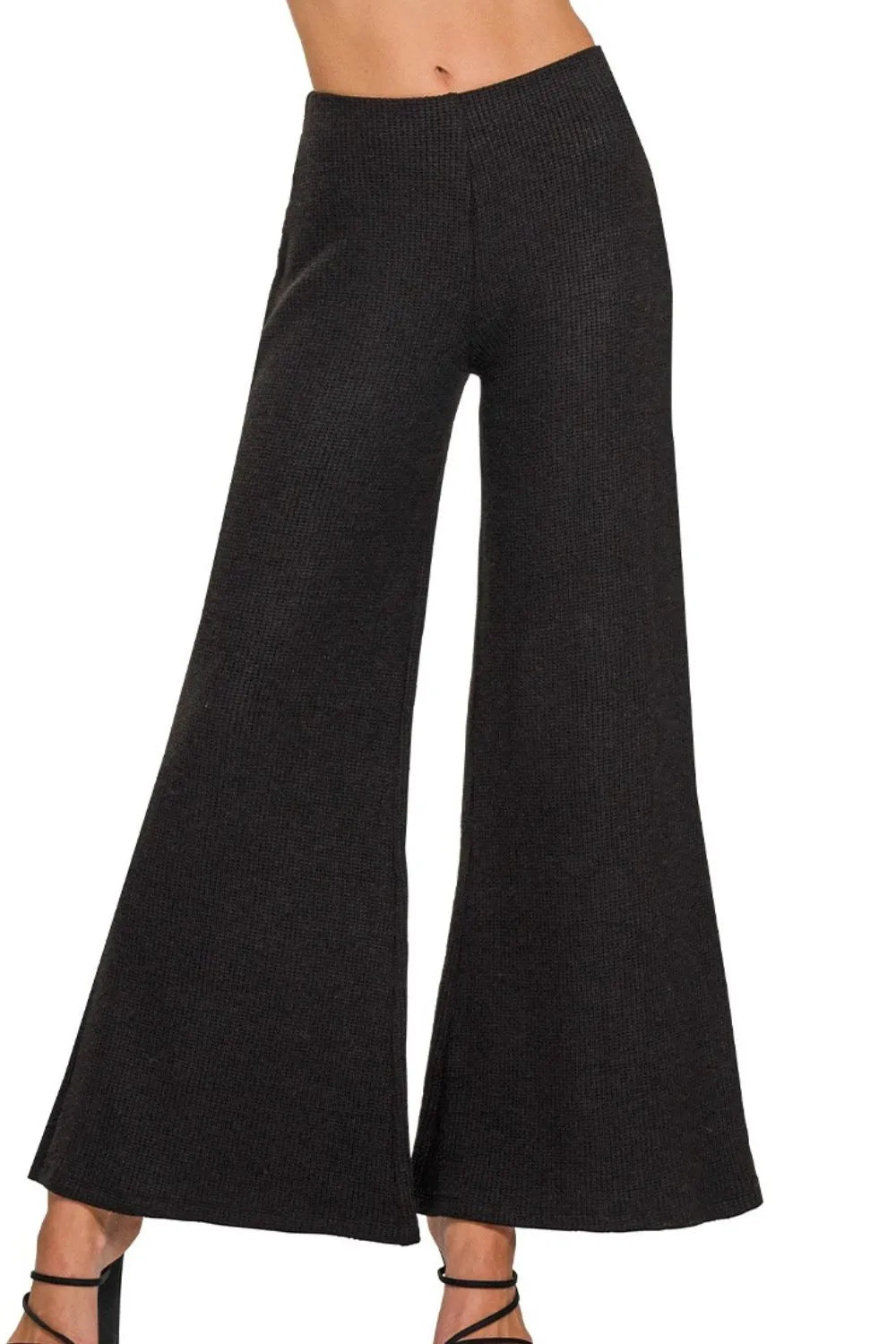 Black Wide Leg Flare Sweater Pants - Tigbul's Variety Fashion Shop