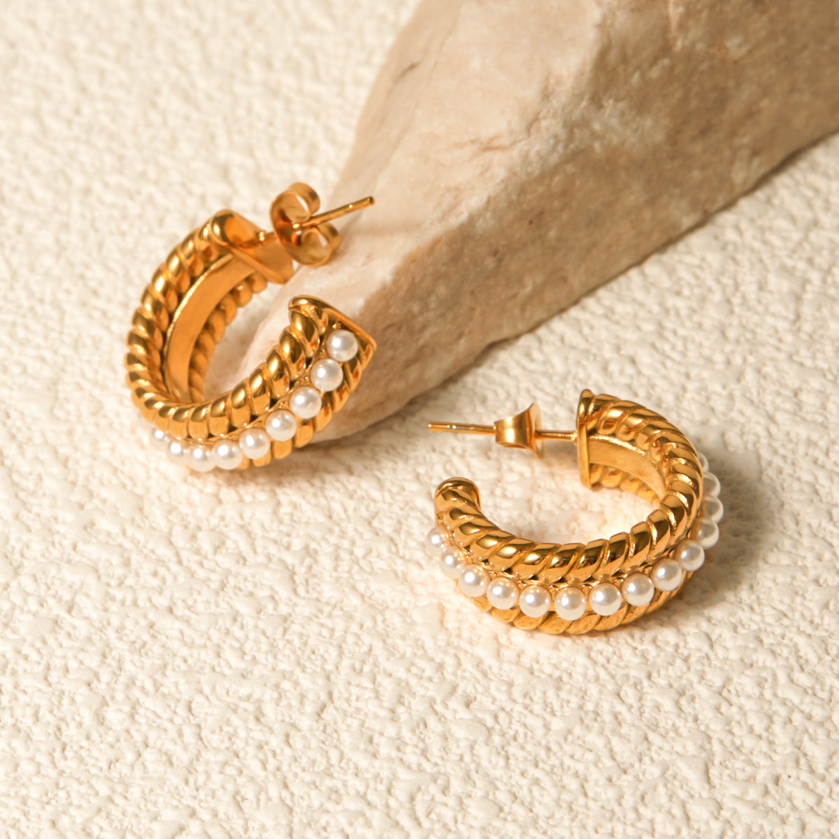 Stainless Steel Pearl C-Hoop Earrings - Tigbul's Variety Fashion Shop