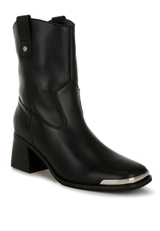 Iliad Genuine Leather Metallic Accent Ankle Boots - Tigbul's Variety Fashion Shop