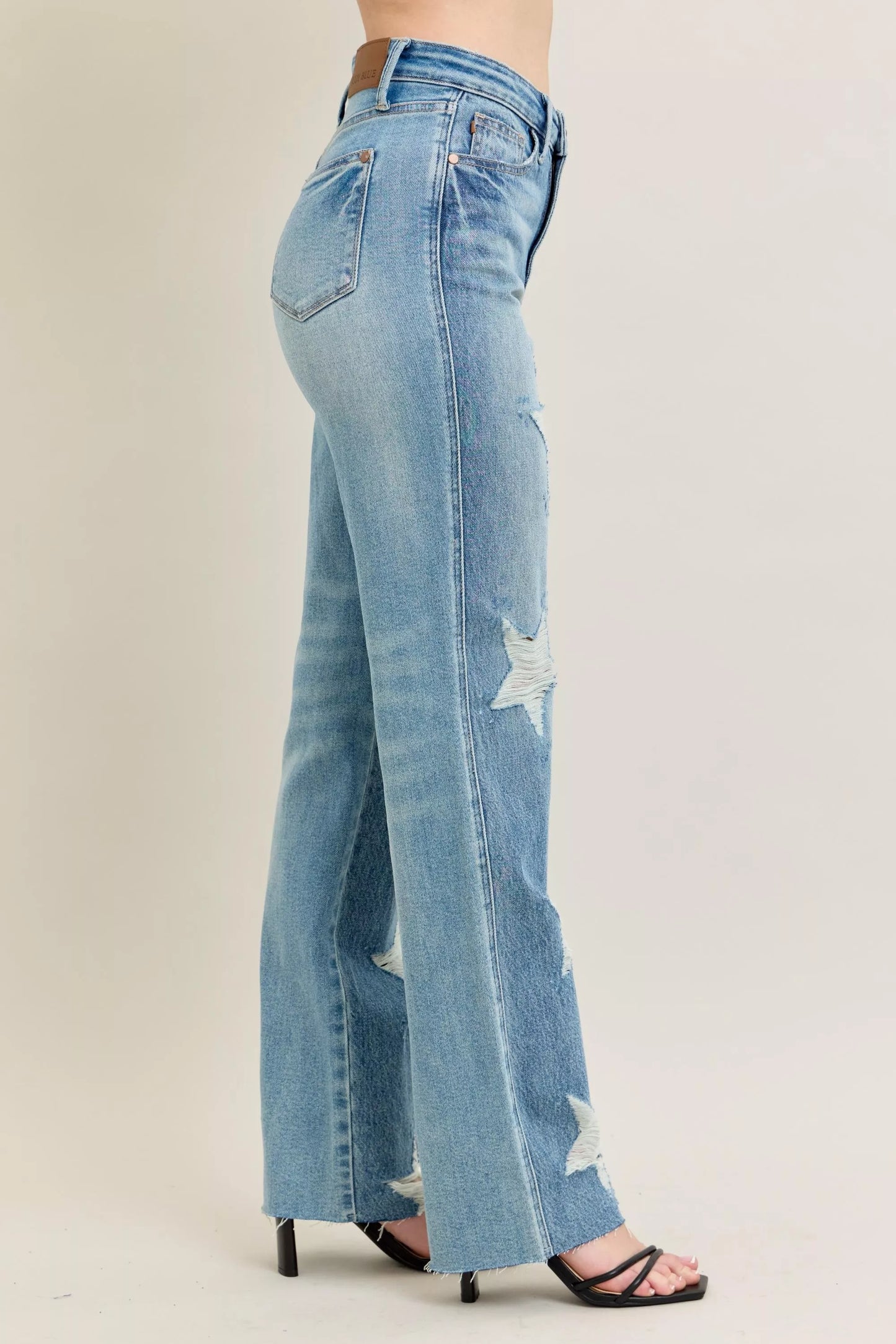 Judy Blue Full Size High Waist Rigid Magic Star Shaped Destroy 90's Straight Jeans Plus Size - Tigbul's Variety Fashion Shop
