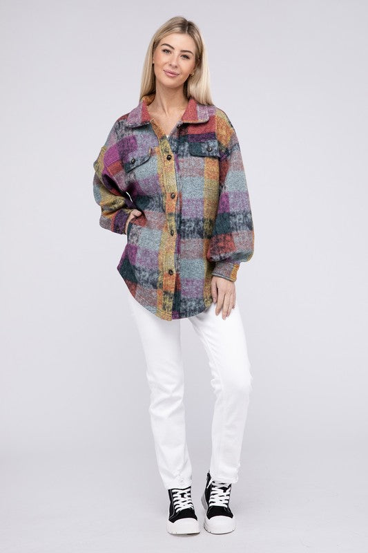 Loose Fit Buttoned Down Check Shirt Jacket - Tigbul's Variety Fashion Shop
