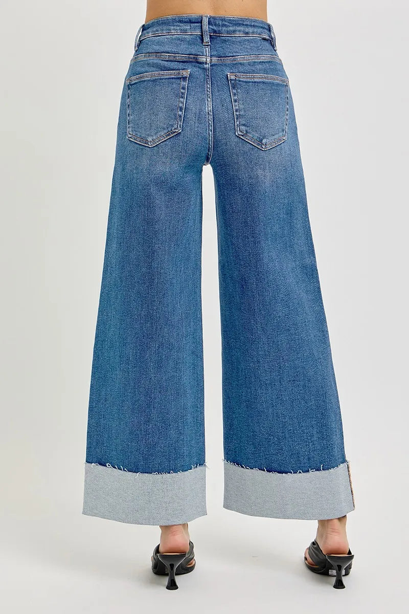 RISEN Full Size Tummy Control High Rise Crop Wide Cuffed Jeans Plus Size - Tigbul's Variety Fashion Shop