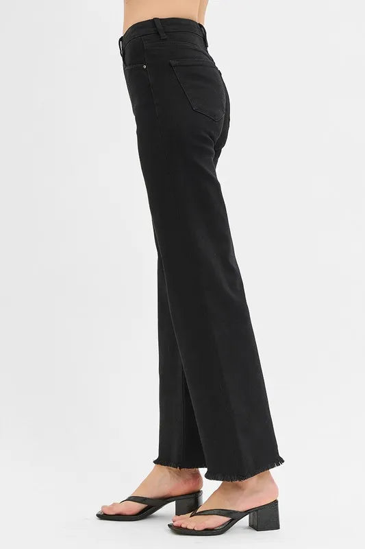 RISEN Full Size Tummy Control Black High Rise Wide Jeans Plus Size - Tigbul's Variety Fashion Shop