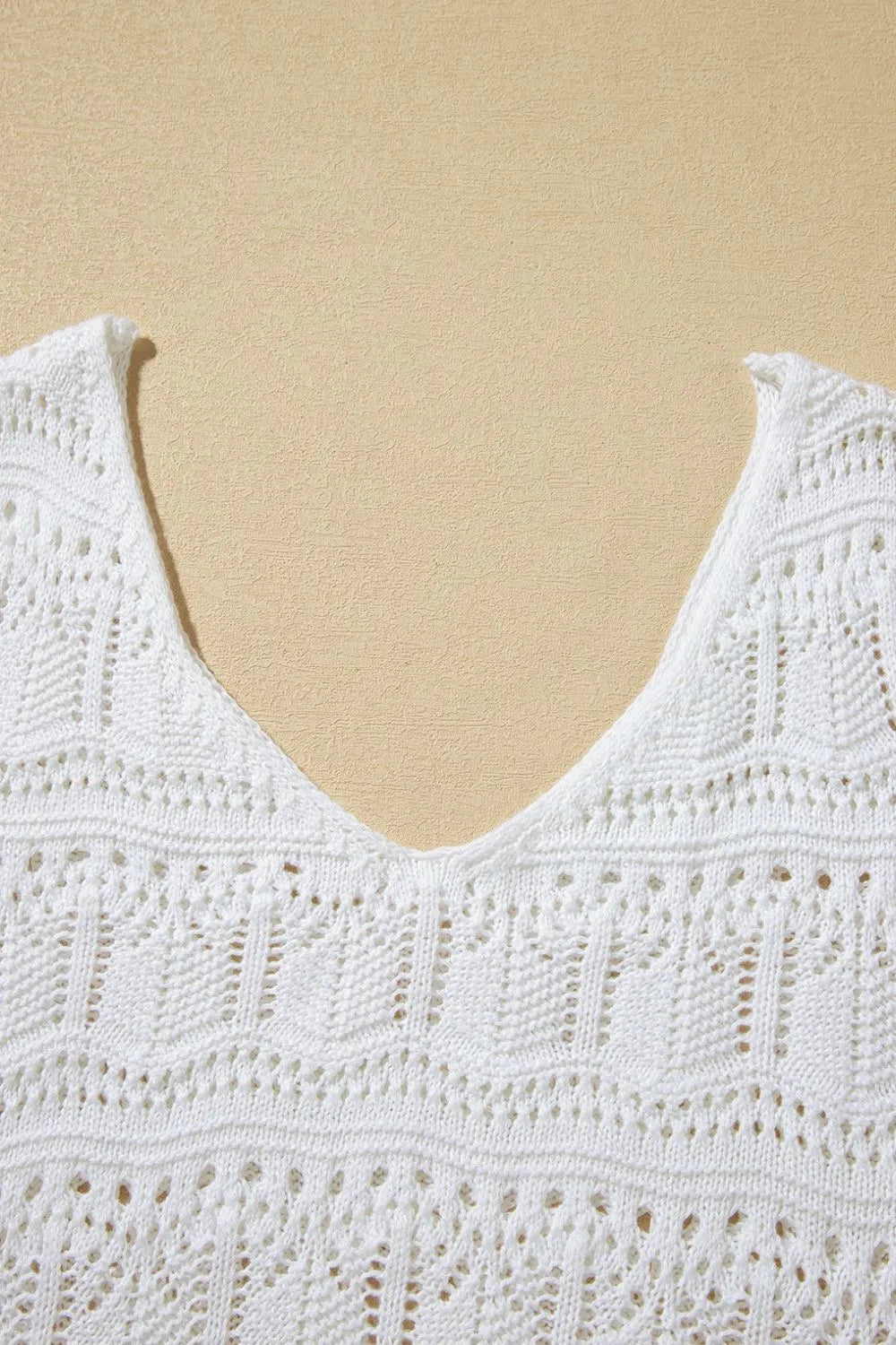 White V Neck Textured Hollow-Out Sweater Vest - Tigbul's Variety Fashion Shop