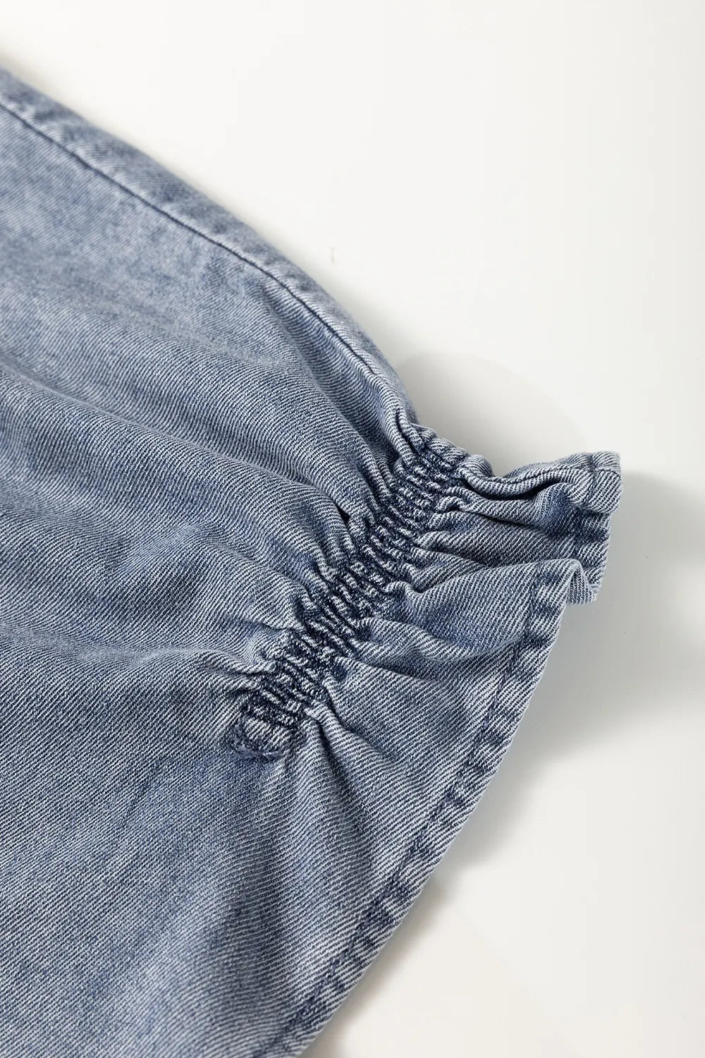 V Neck Ruffled Short Puff Sleeve Denim Top - Tigbul's Variety Fashion Shop
