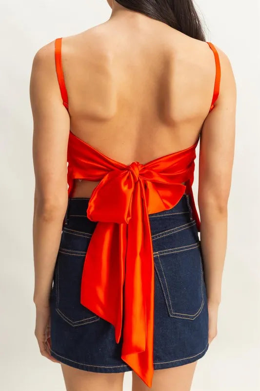 Red Satin Back Tie Detail Cami - Tigbul's Variety Fashion Shop