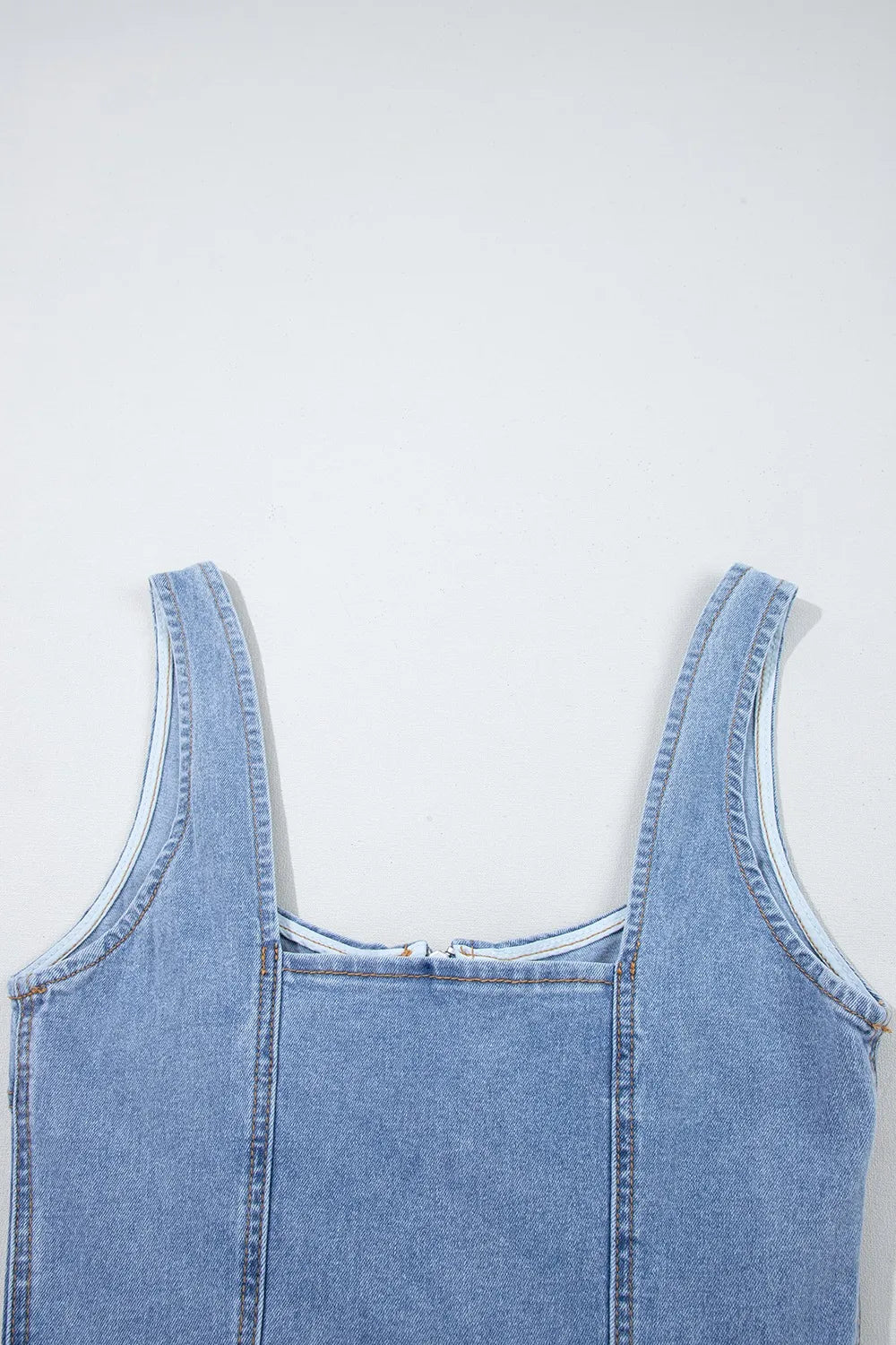 Light Blue Square Neck Wide Strap Denim Dress - Tigbul's Variety Fashion Shop