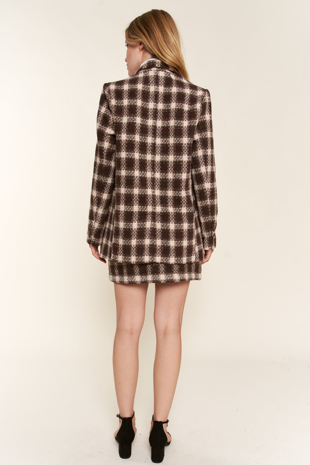 Brown Plaid Brushed One Button Blazer Small to 3XL - Tigbul's Variety Fashion Shop