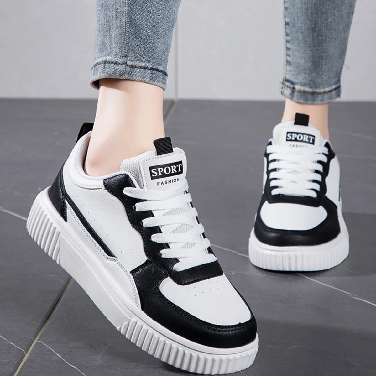 Lace Up Contrast Platform Sneakers - Tigbul's Variety Fashion Shop