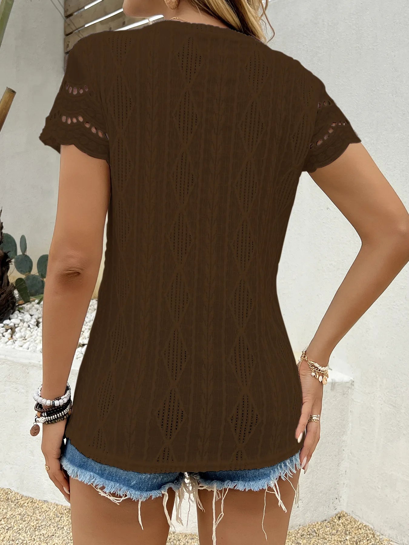 Crochet Lace Short Sleeve T-Shirt - Tigbul's Variety Fashion Shop