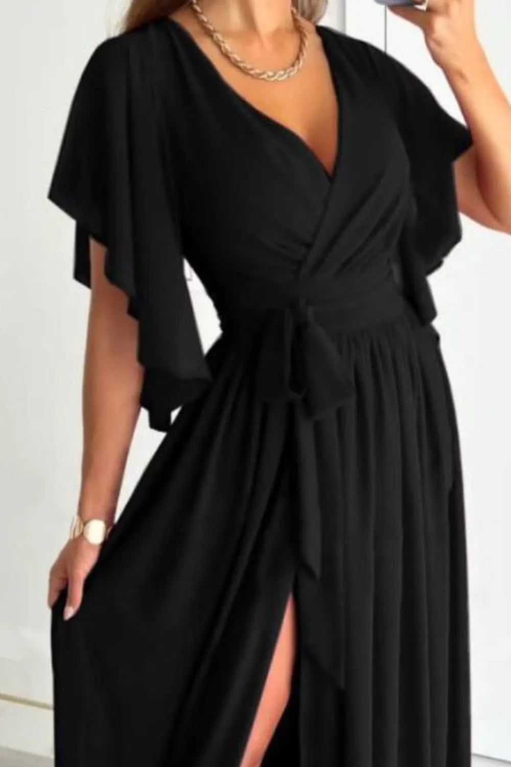 Surplice Flutter Sleeve Maxi Dress - Tigbul's Variety Fashion Shop
