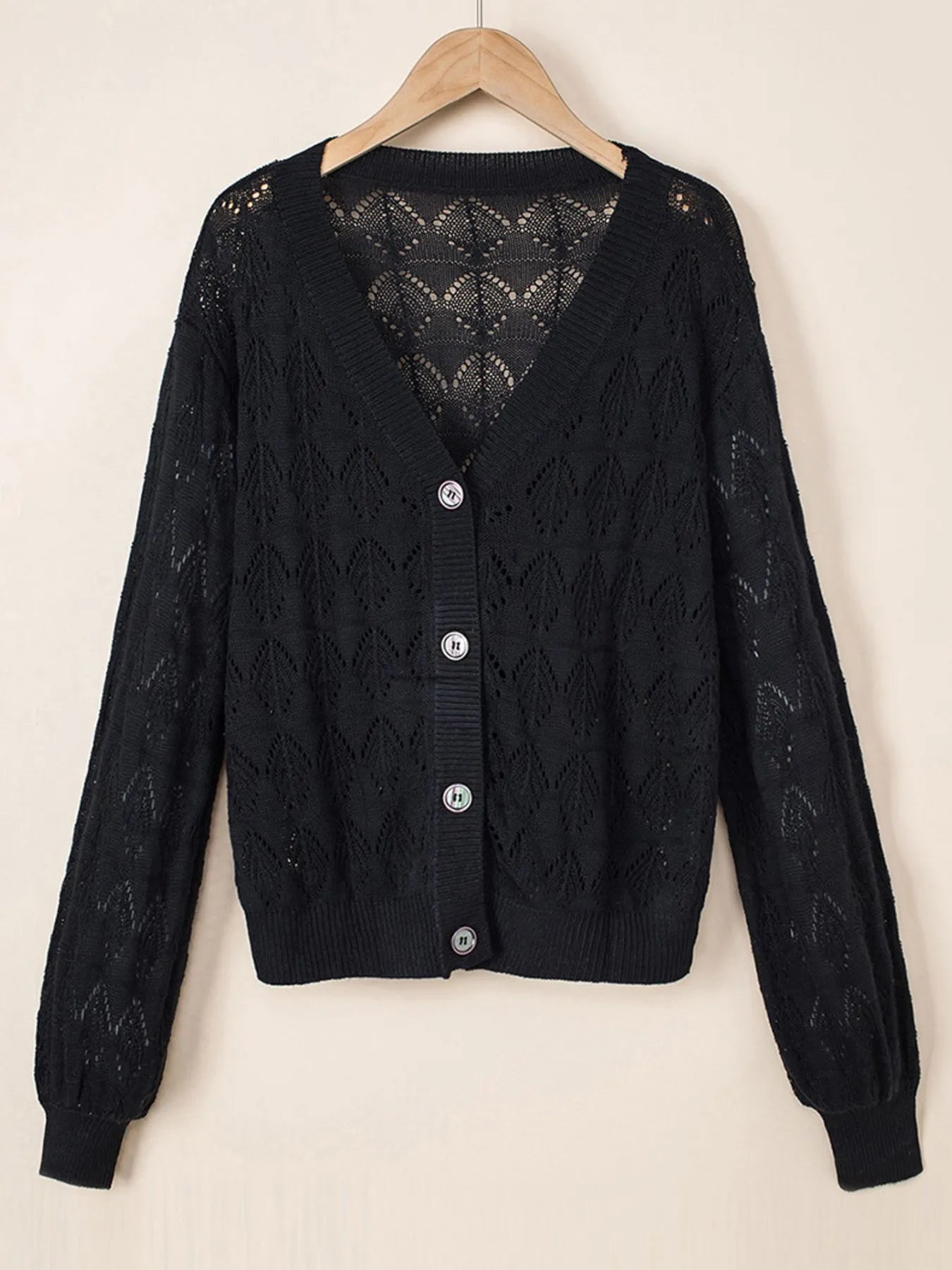 Openwork Button Up Cardigan - Tigbul's Variety Fashion Shop