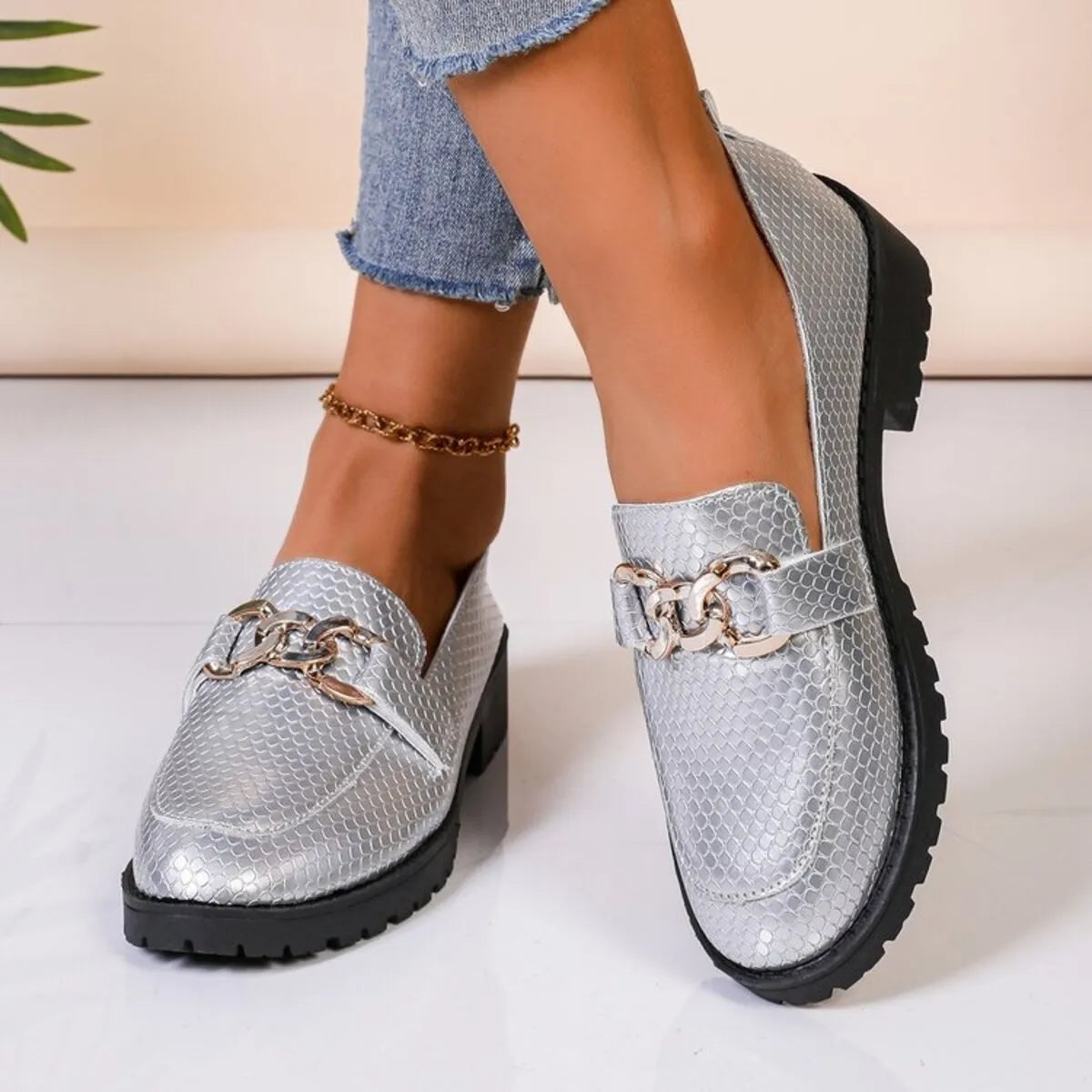 Ladies Round Toe Block Heel Loafers - Tigbul's Variety Fashion Shop
