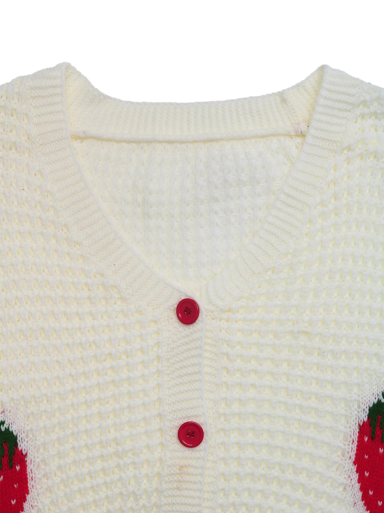 Strawberry Pattern V-Neck Button-Up Cardigan - Tigbul's Variety Fashion Shop