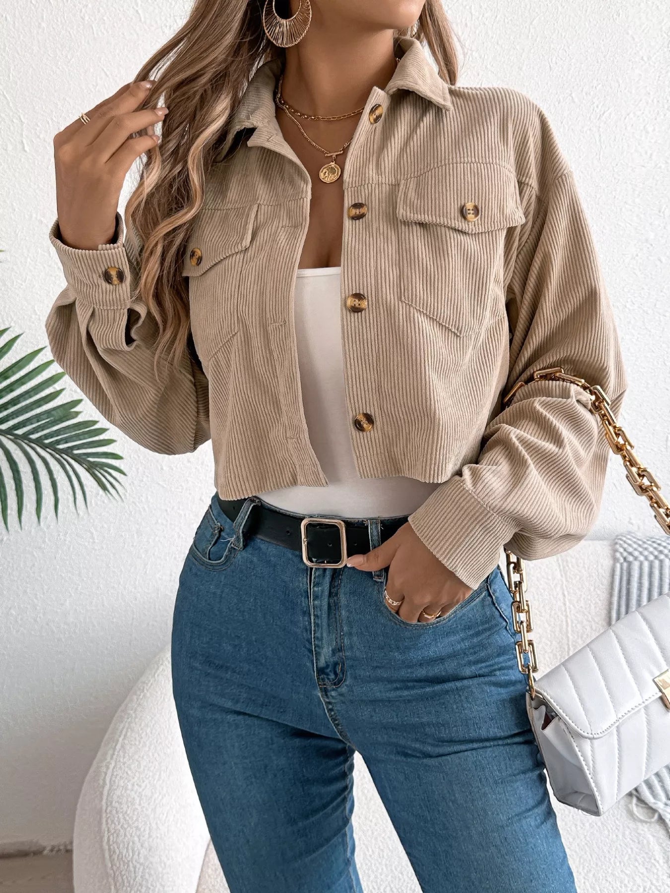 Corduroy Button-Up Dropped Shoulder Jacket - Tigbul's Variety Fashion Shop