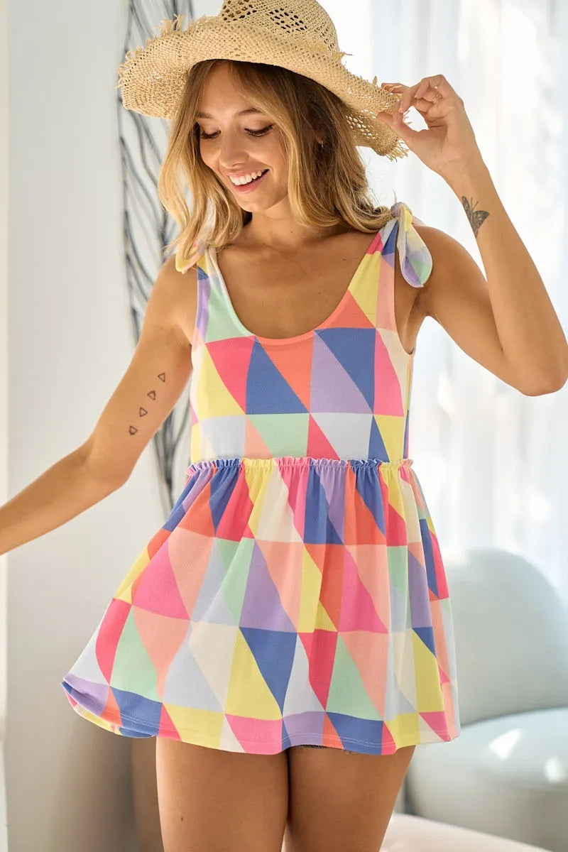 Multi Color Block Brushed Tied Ribbon Shoulder Top - Tigbul's Variety Fashion Shop