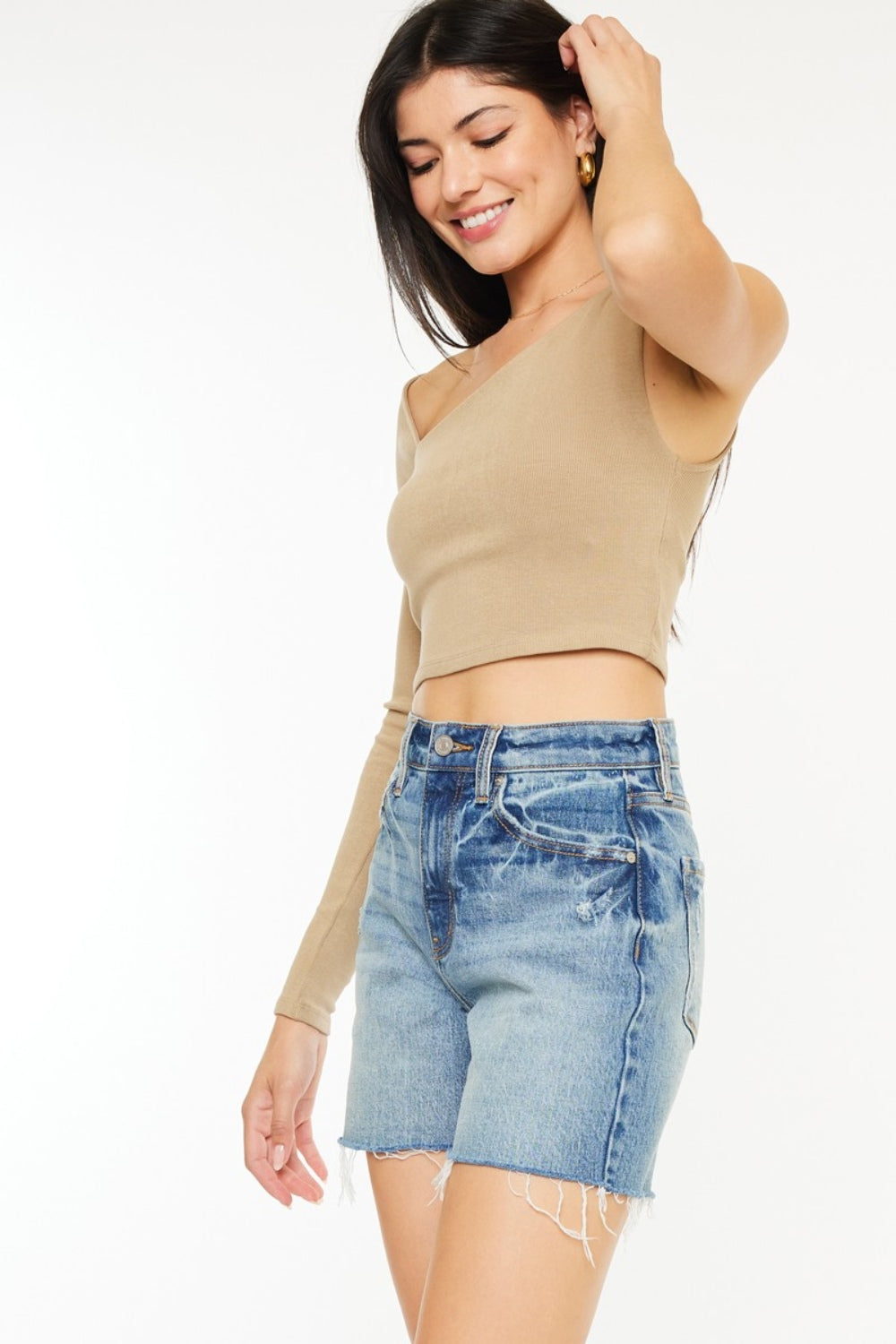 Kancan Full Size Raw Hem High Waist Denim Shorts - Tigbul's Variety Fashion Shop