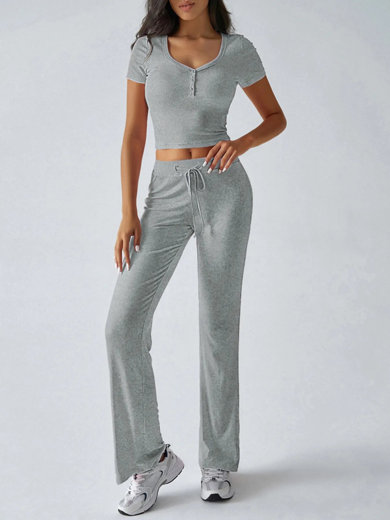 Casual Ribbed Short Sleeve Top and Pants Set - Tigbul's Variety Fashion Shop