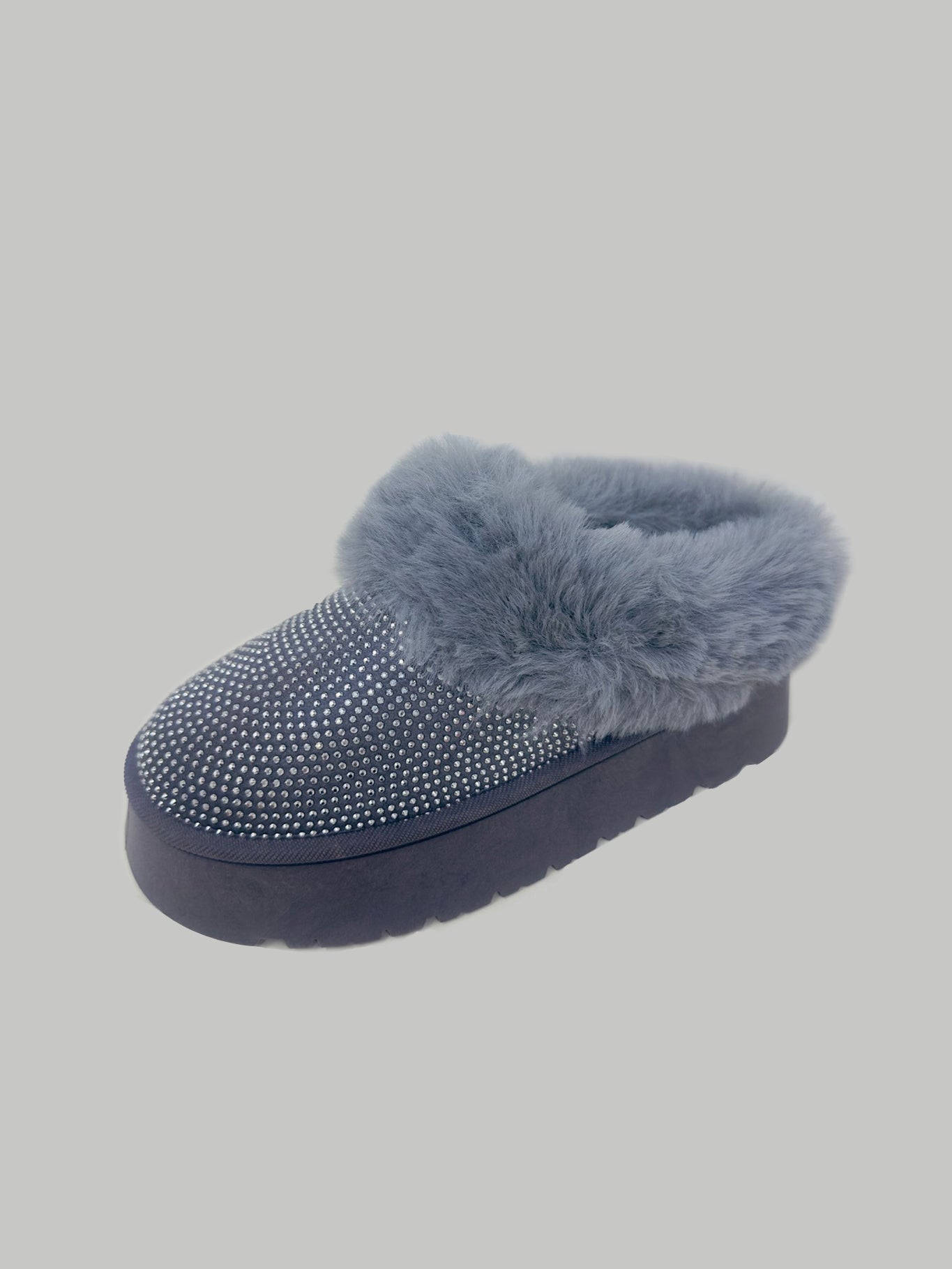 Gray Embellished Faux Fur Platform Booties - Tigbul's Variety Fashion Shop