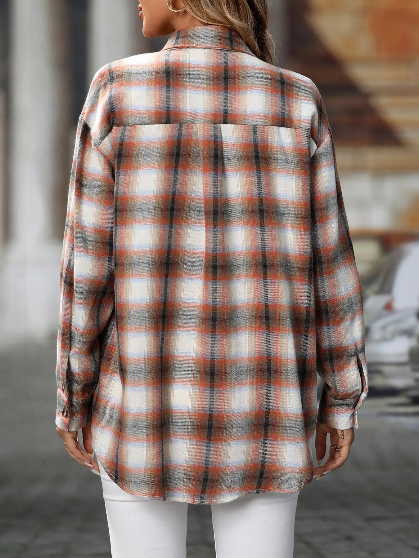 Oversized Plaid Button-Up Shirt - Tigbul's Variety Fashion Shop