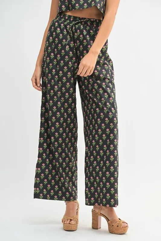 Black Floral Print Ruffle Top and Pants Set - Tigbul's Variety Fashion Shop