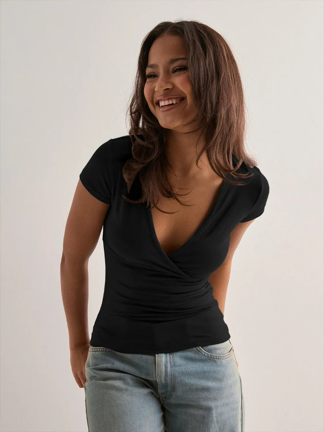 Surplice Short Sleeve T-Shirt - Tigbul's Variety Fashion Shop