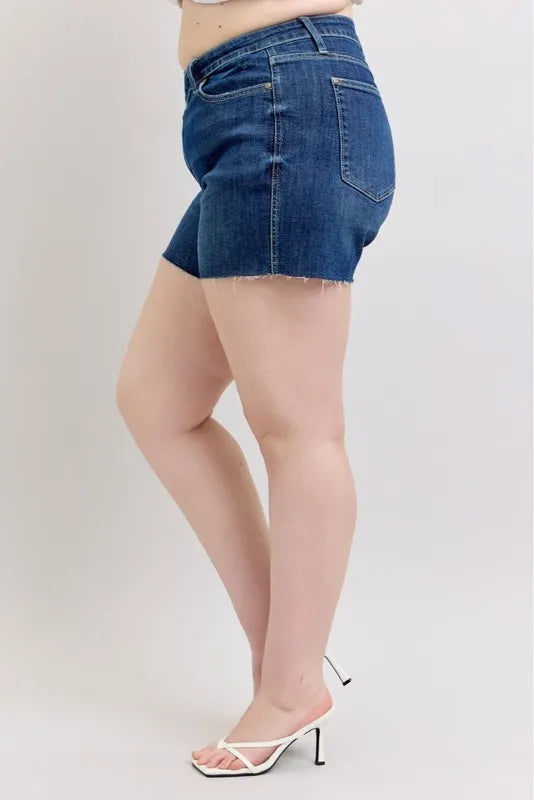 Judy Blue Plus Size High Waist Criss-Cross Waistband Denim Shorts - Tigbul's Variety Fashion Shop