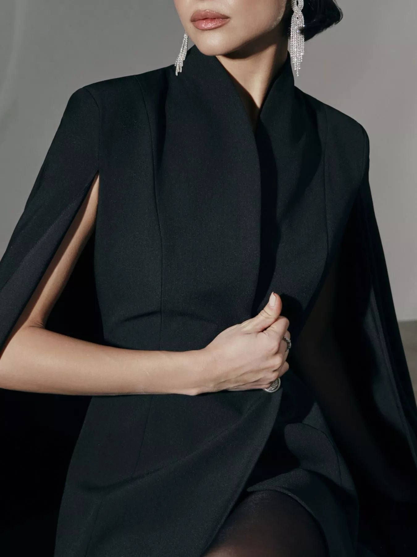 One Button Fitted Mini Blazer Dress with Cape Sleeves - Tigbul's Variety Fashion Shop