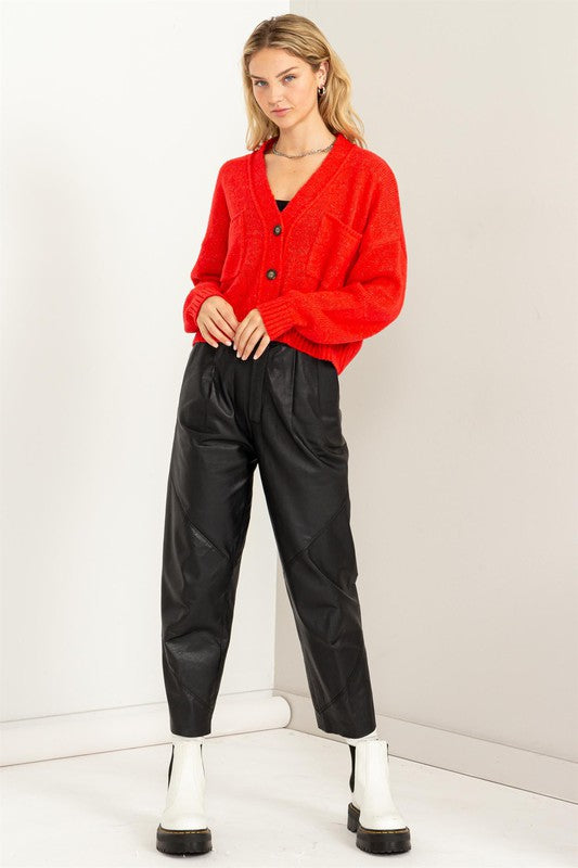Button Front Cropped Cardigan Sweater - Tigbul's Variety Fashion Shop