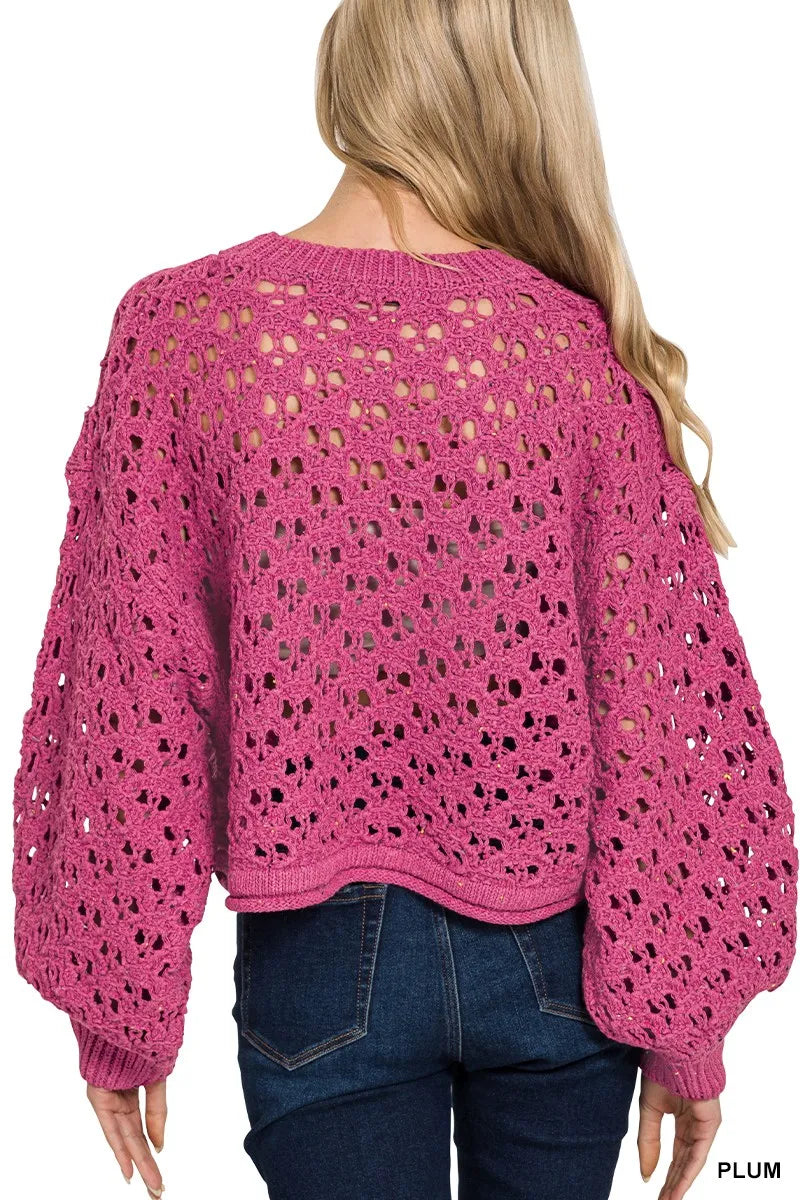 Zenana Oversized Cropped Crochet Knit Sweater - Tigbul's Variety Fashion Shop