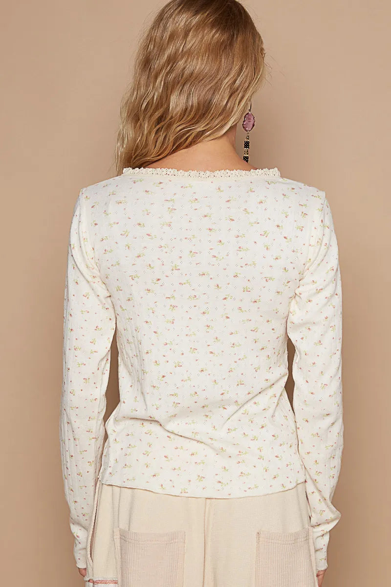 POL Floral V-Neck Long Sleeve T-Shirt - Tigbul's Variety Fashion Shop