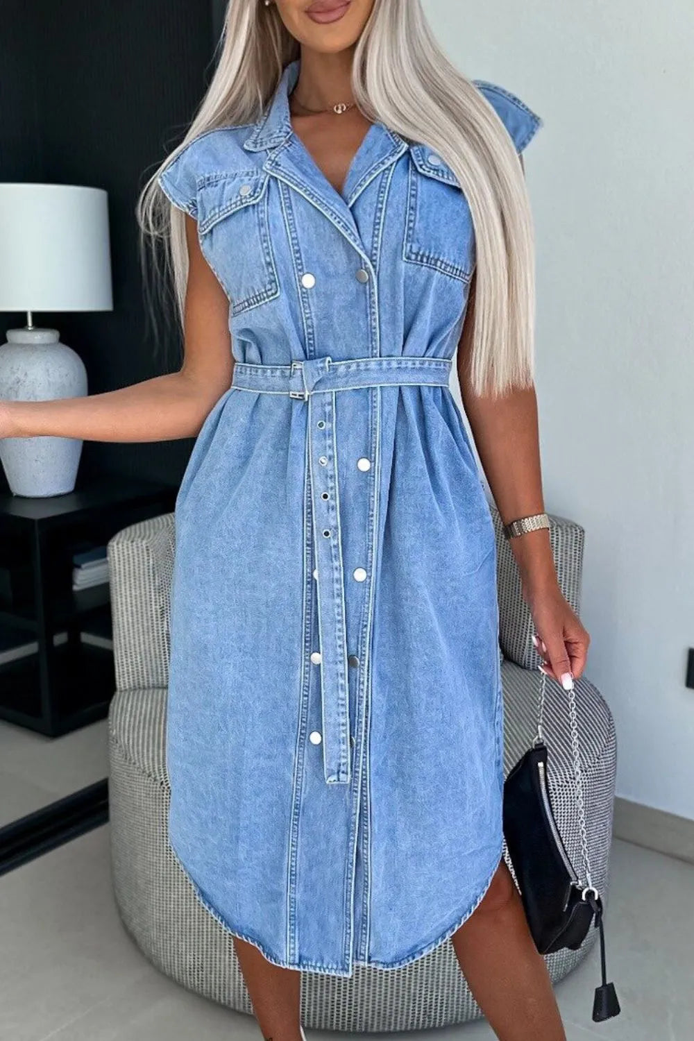 Button Front Denim Dress with Pockets - Tigbul's Variety Fashion Shop