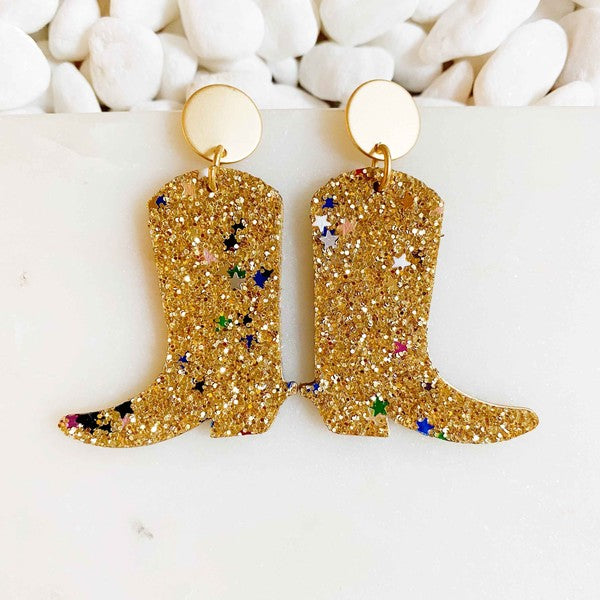 Glittered Up Cowgirl Earrings - Tigbul's Variety Fashion Shop