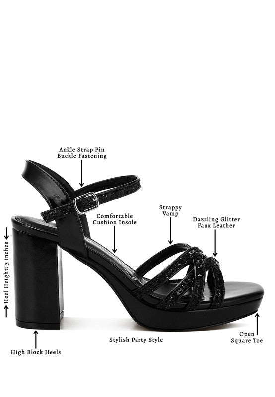 Sparks Fly Glitter Strappy Block Sandals - Tigbul's Variety Fashion Shop