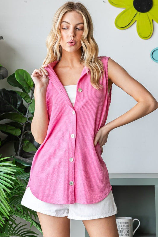 Heimish Full Size Texture Button Up Sleeveless Top - Tigbul's Variety Fashion Shop