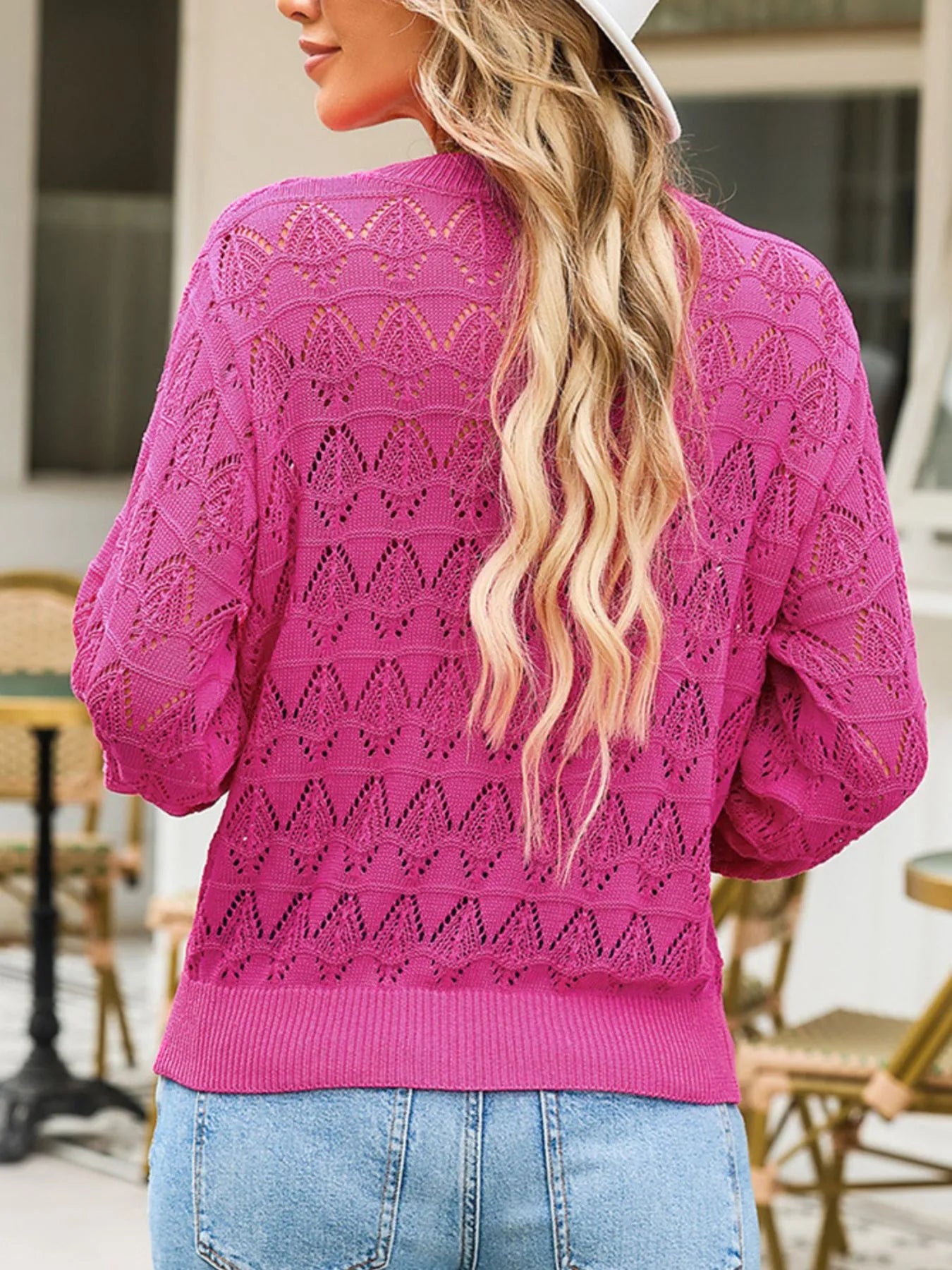 Openwork Button Up Cardigan - Tigbul's Variety Fashion Shop