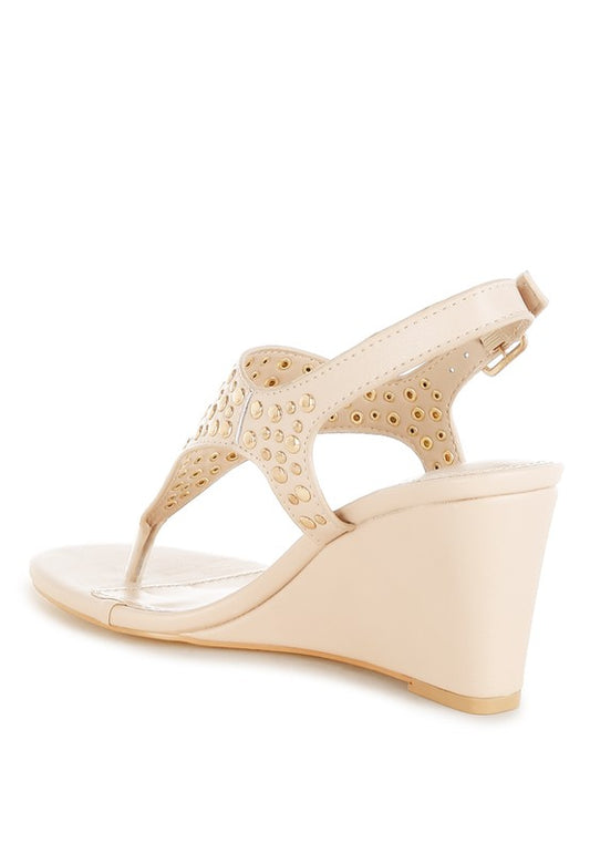 Sappho Studded Thong Toe Wedges - Tigbul's Variety Fashion Shop