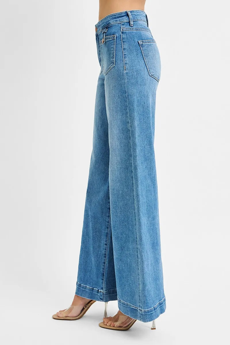 RISEN Full Size Mid Rise Wide Front Patch Pocket Jeans Plus Size - Tigbul's Variety Fashion Shop