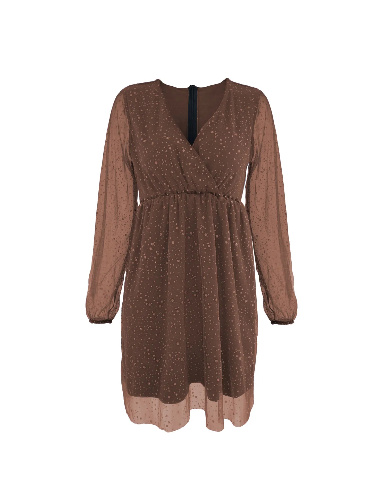 Sparkling Surplice Balloon Sleeve Mini Dress - Tigbul's Variety Fashion Shop