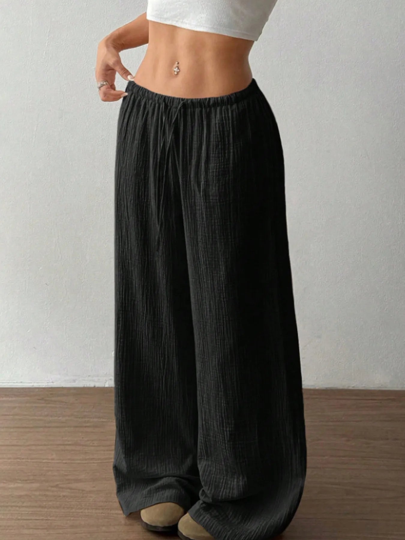 Wide Leg Drawstring Casual Pants - Tigbul's Variety Fashion Shop